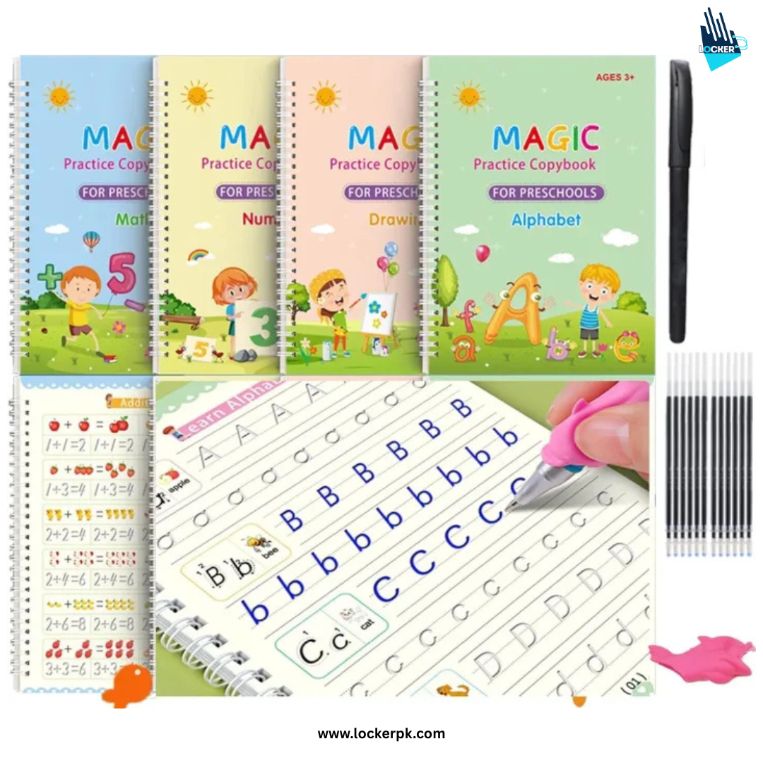 Magic Practice Copybook Set for Kids – Reusable Pack of 4